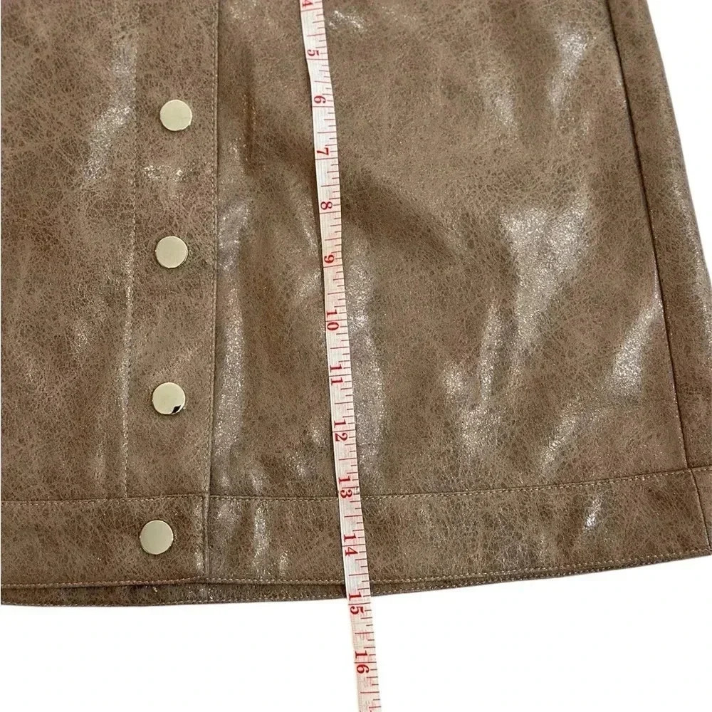 Pants Store Faux Leather snap Button Up Mini Skirt Brown Size Small - Picture 5 of 8